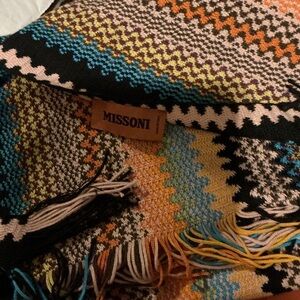Missoni Multicolor Zigzag Knit Scarf with Fringe